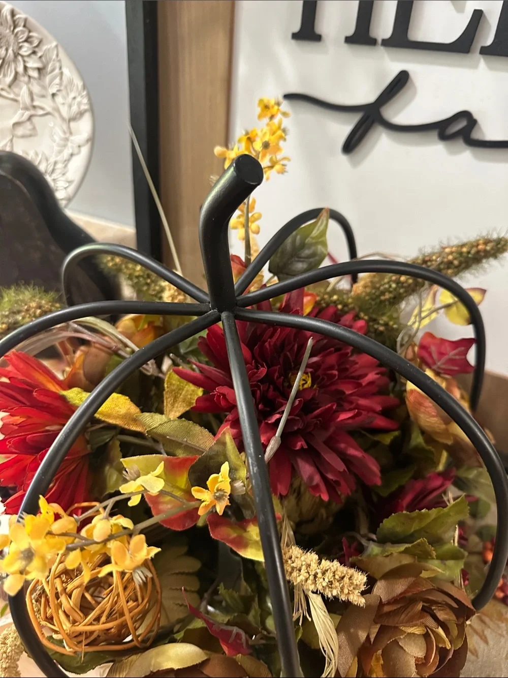Metal pumpkin floral centerpiece decor